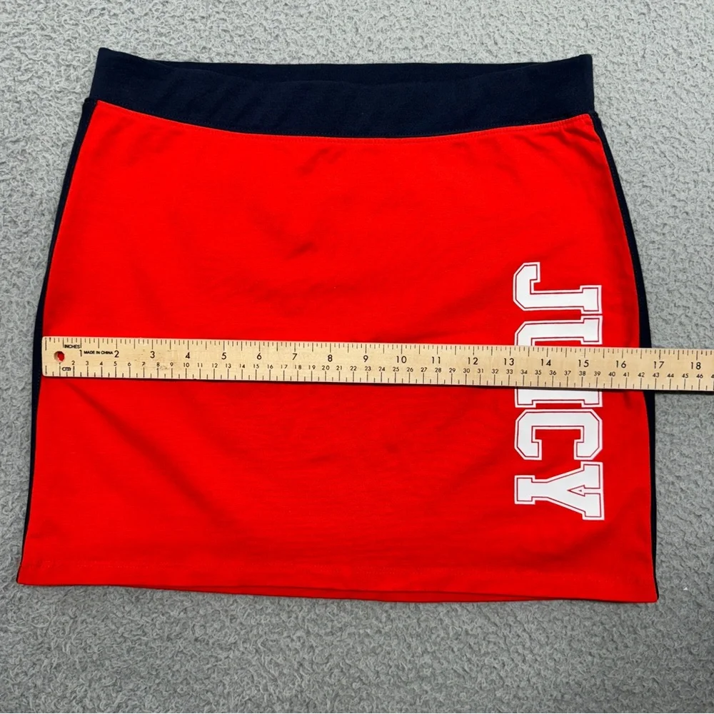 Juicy Couture Mini Skirt Girls 16 Red Blue Logo Stripe Stretch Cheerleader Y2K